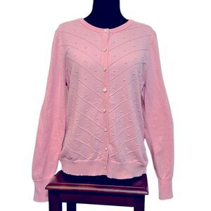 Pink Button Down Knit Cardigan Sweater M Coquette Cottage Retro